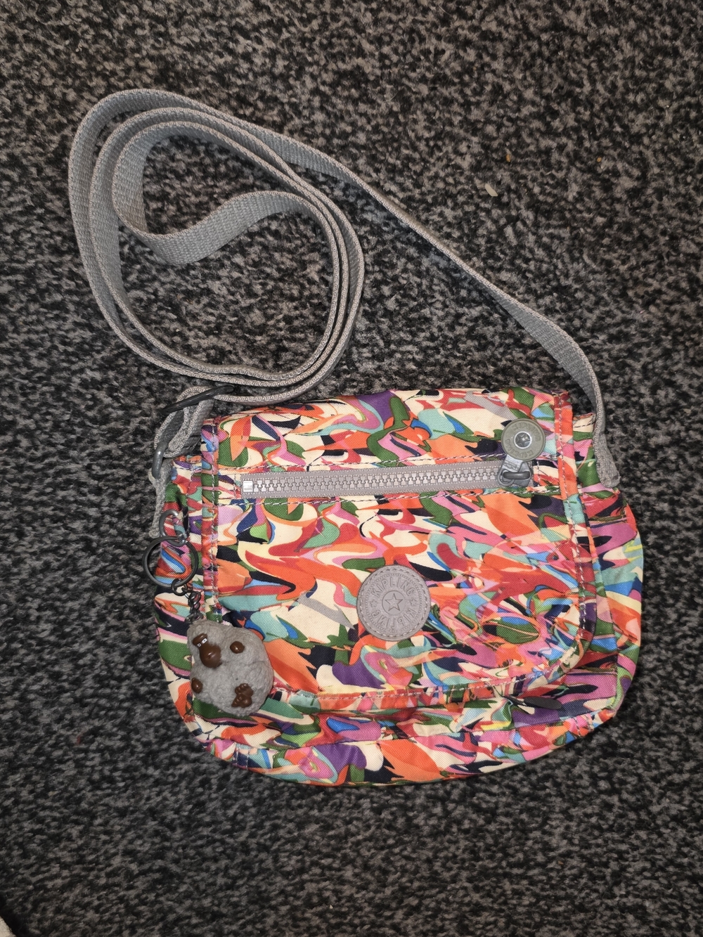 Kipling Multicolor Printed Crossbody Bag with Gray Strap